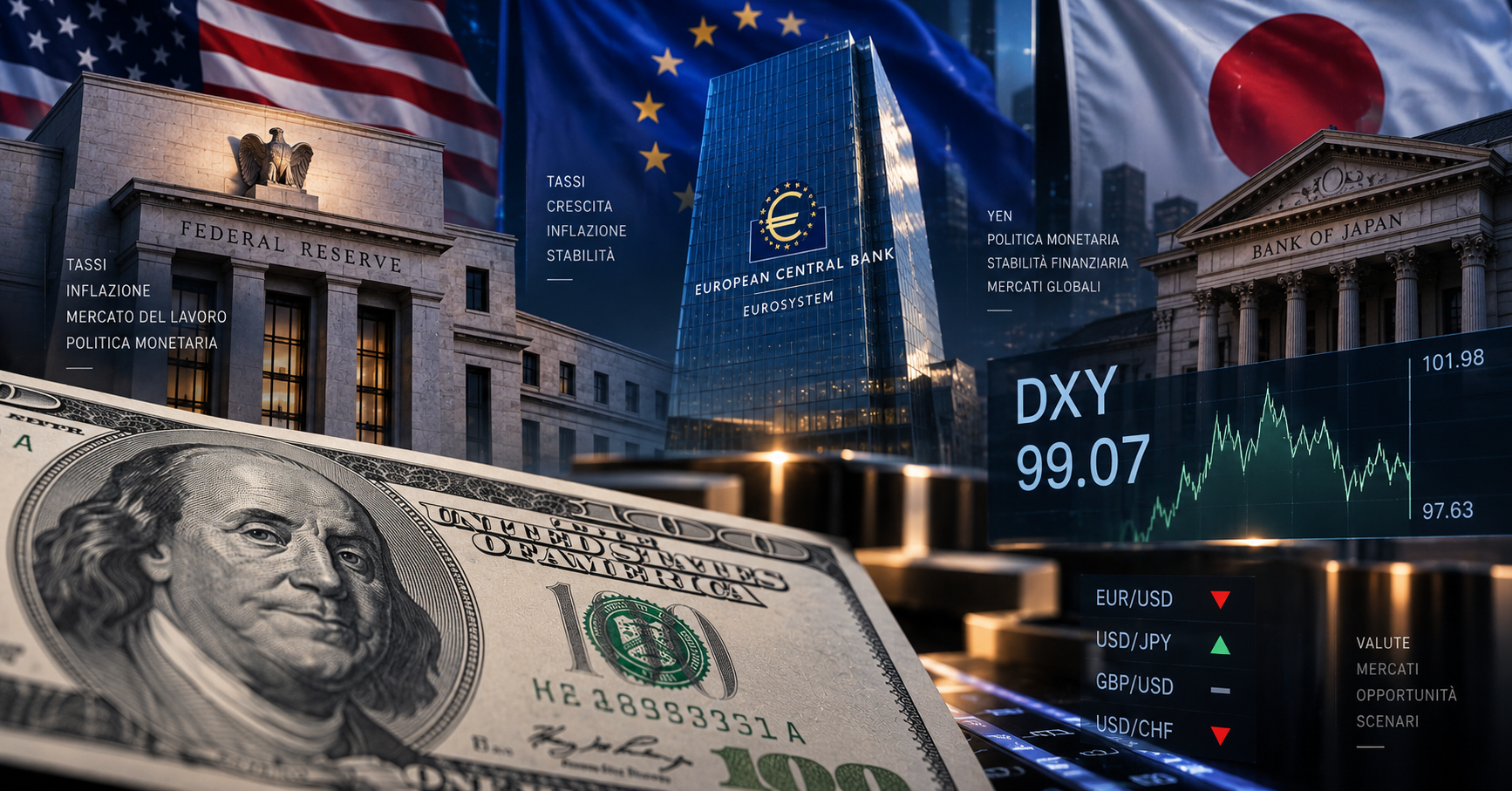 Dollaro USA in fase di stallo: Fed, BCE e yen decidono la prossima direzione